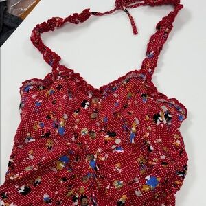 Free People Red Floral Smocked Halter Top